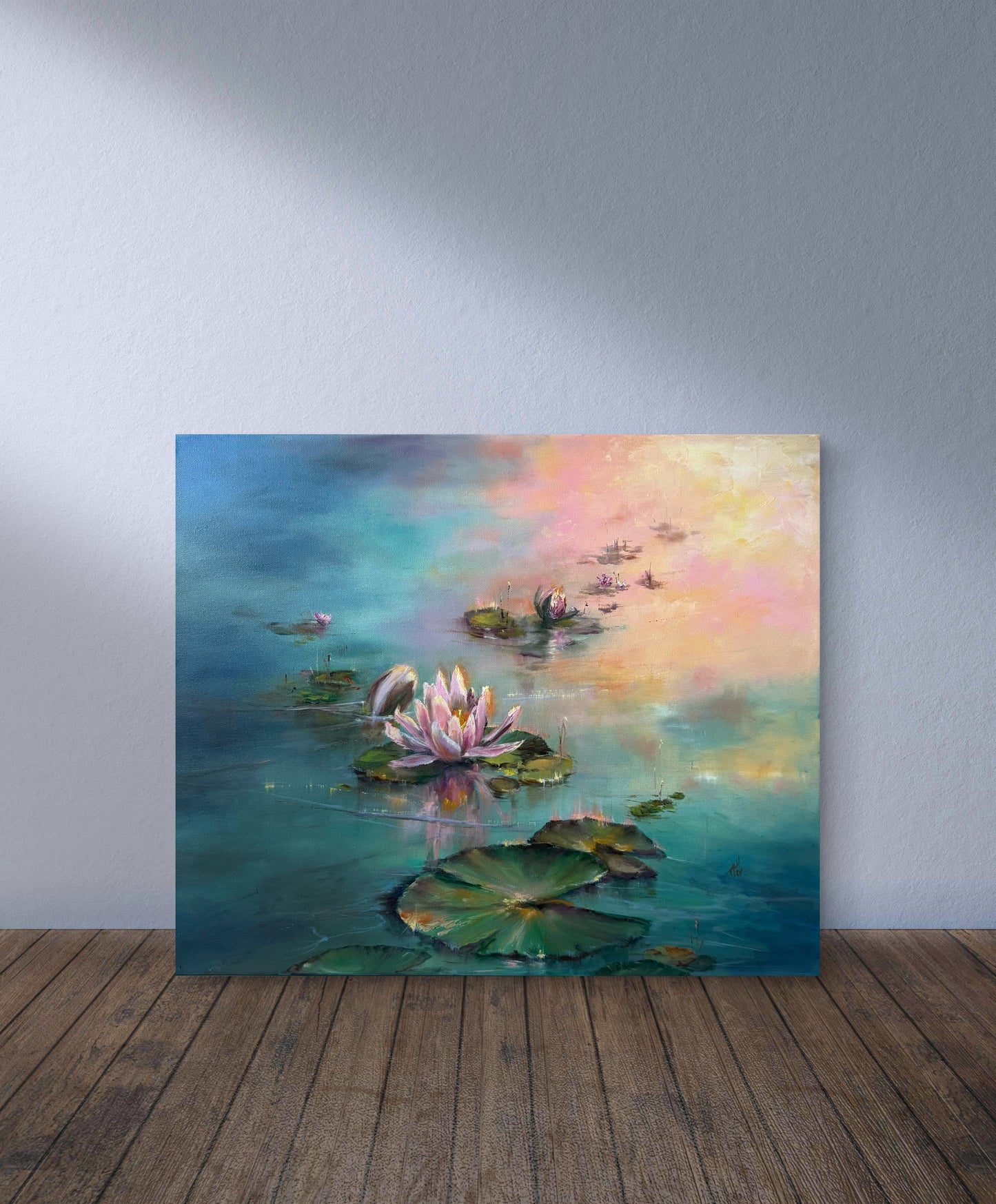 Lilies of Sunrise II, 51x61 cm, original oil on canvas landscape painting