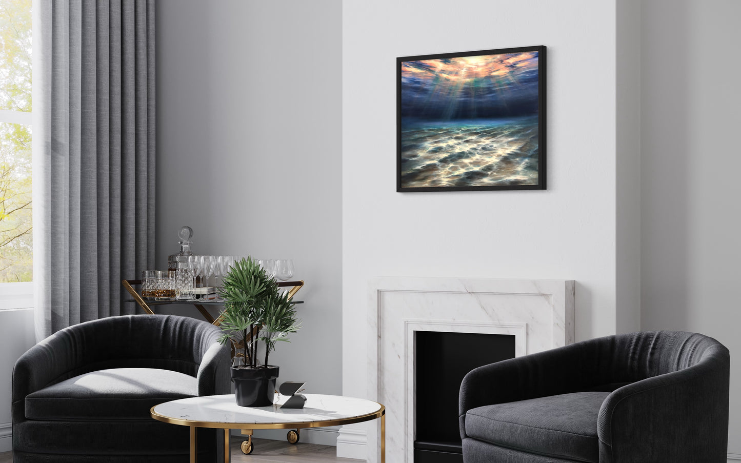 Underwater Lights, seascape original oil painting