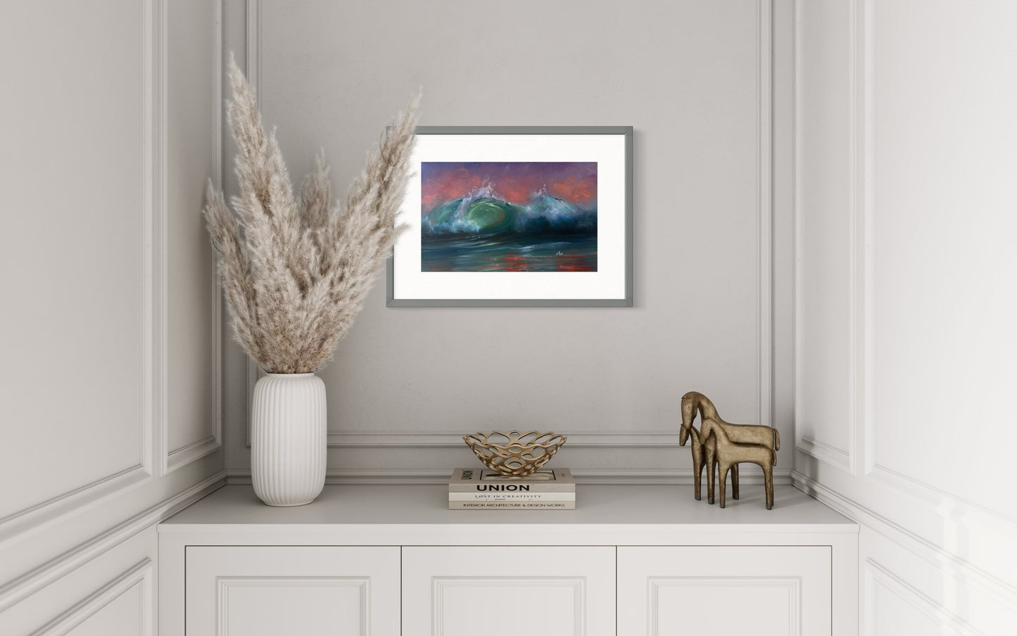 Tropical evening at strawberry hour, 22x35 cm, original seascape oil painting