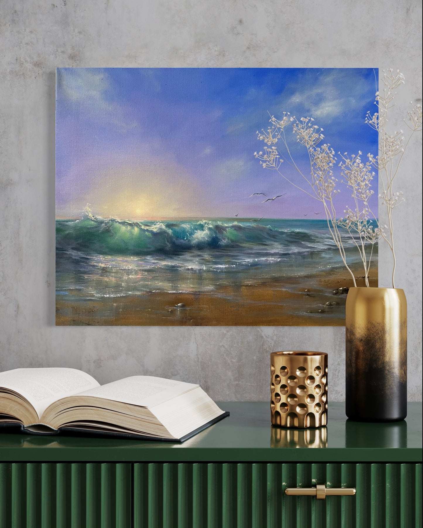 Chasing Sunrise, original oil painting, seascape