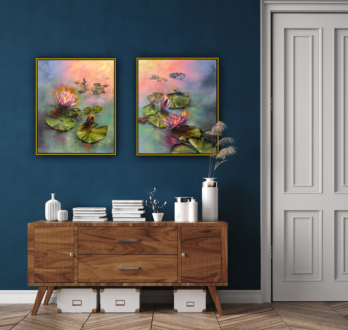 Lilies of Sunrise set of two - III & IV, 102x61 cm, original oil on canvas landscape painting
