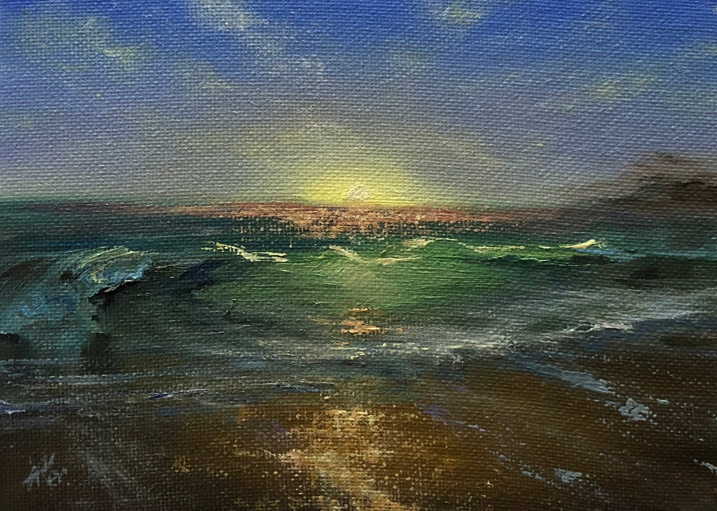 Watching Sunrise, original seascape oil painting