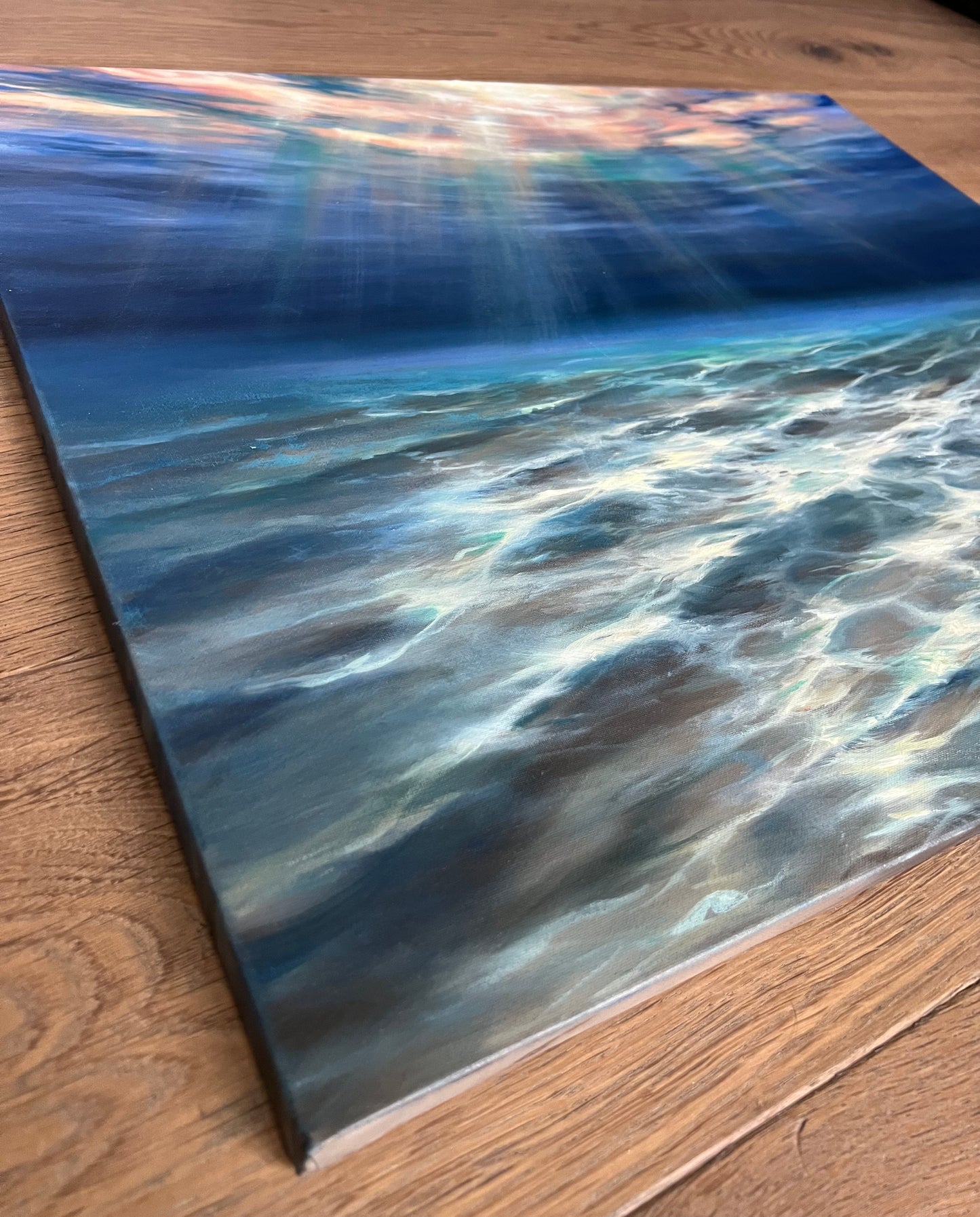 Underwater Lights, seascape original oil painting