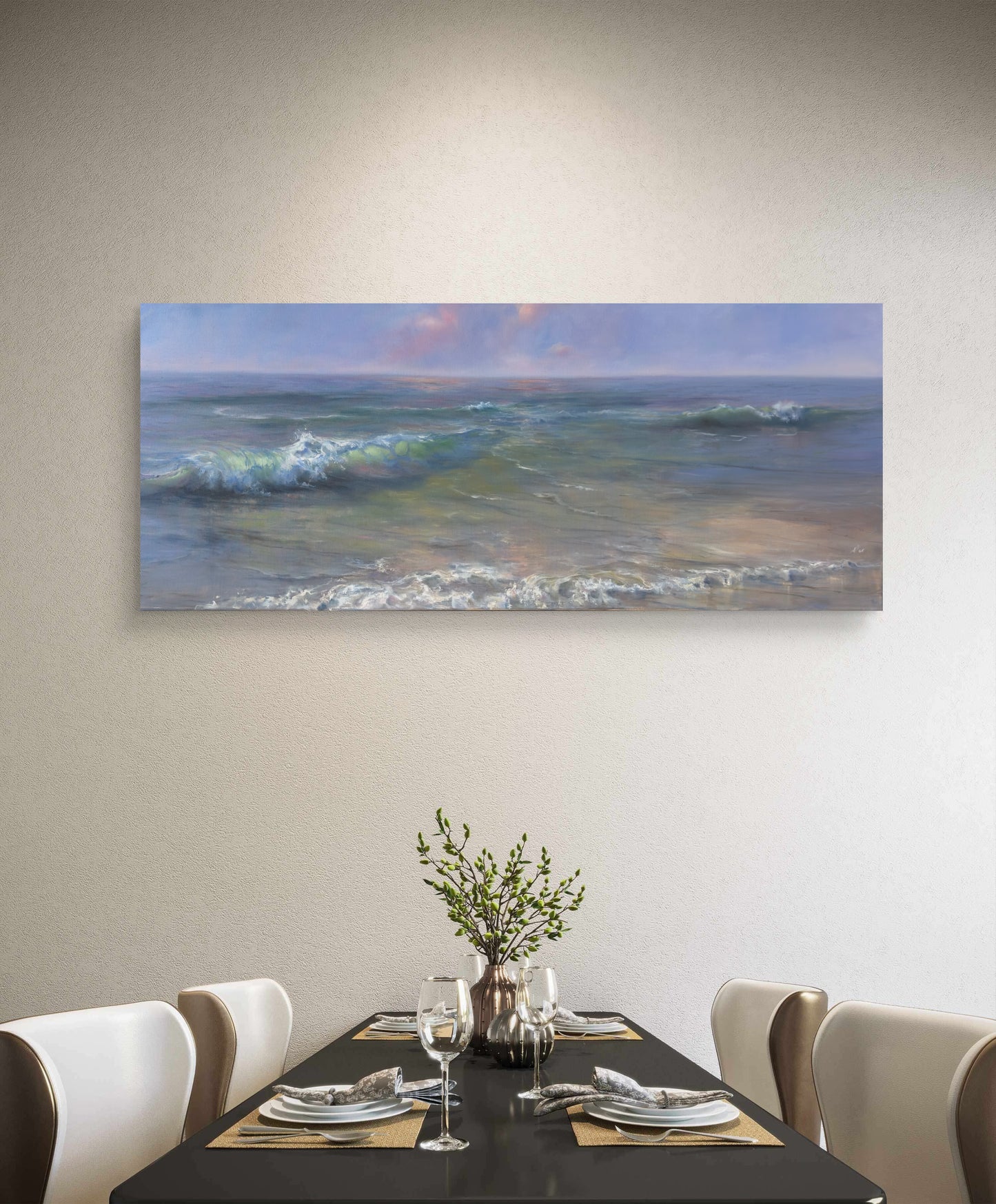 Crystal Cove, 50x120 cm, original sea oil painting