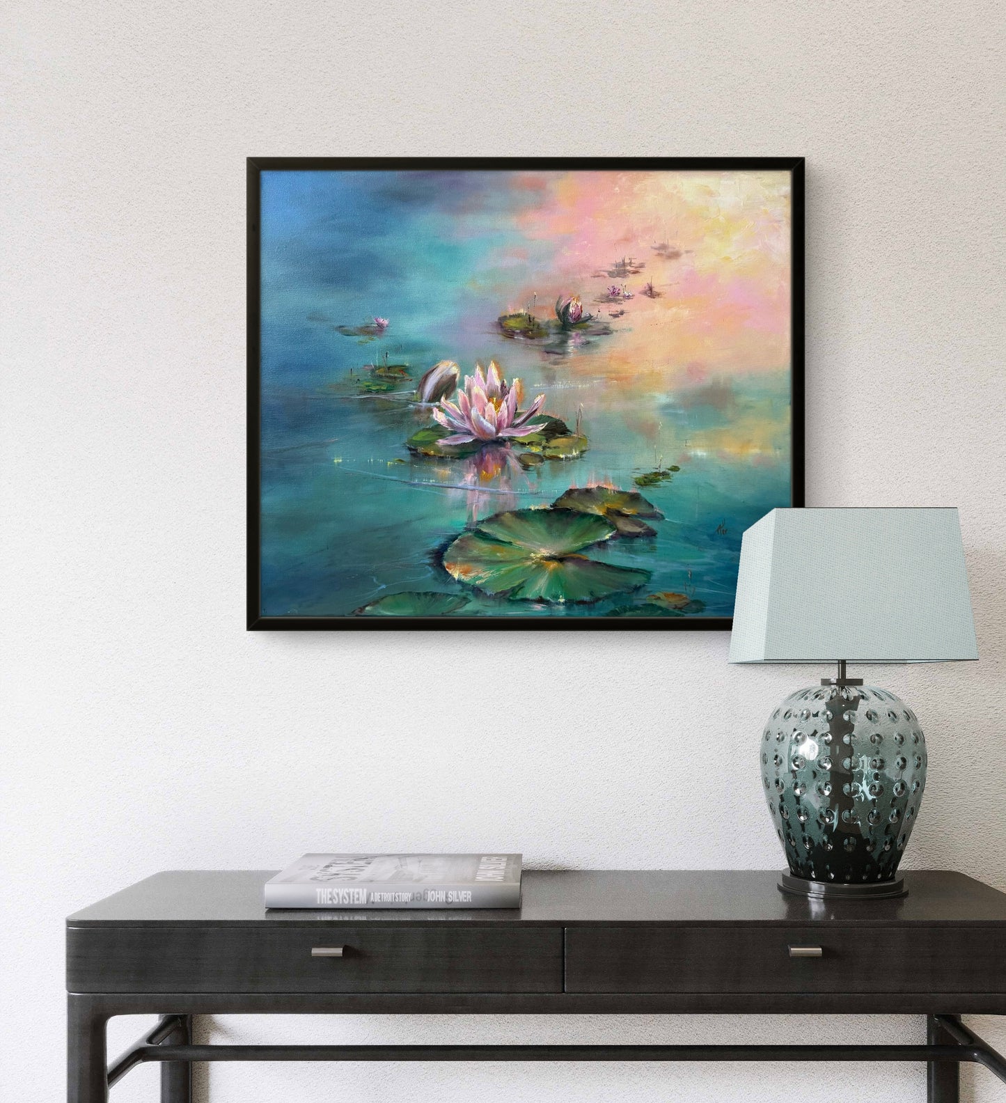 Lilies of Sunrise II, 51x61 cm, original oil on canvas landscape painting