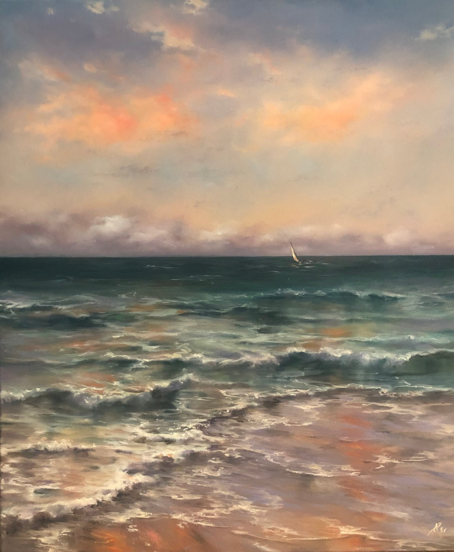 Summer Sunset, original oil ocean painting