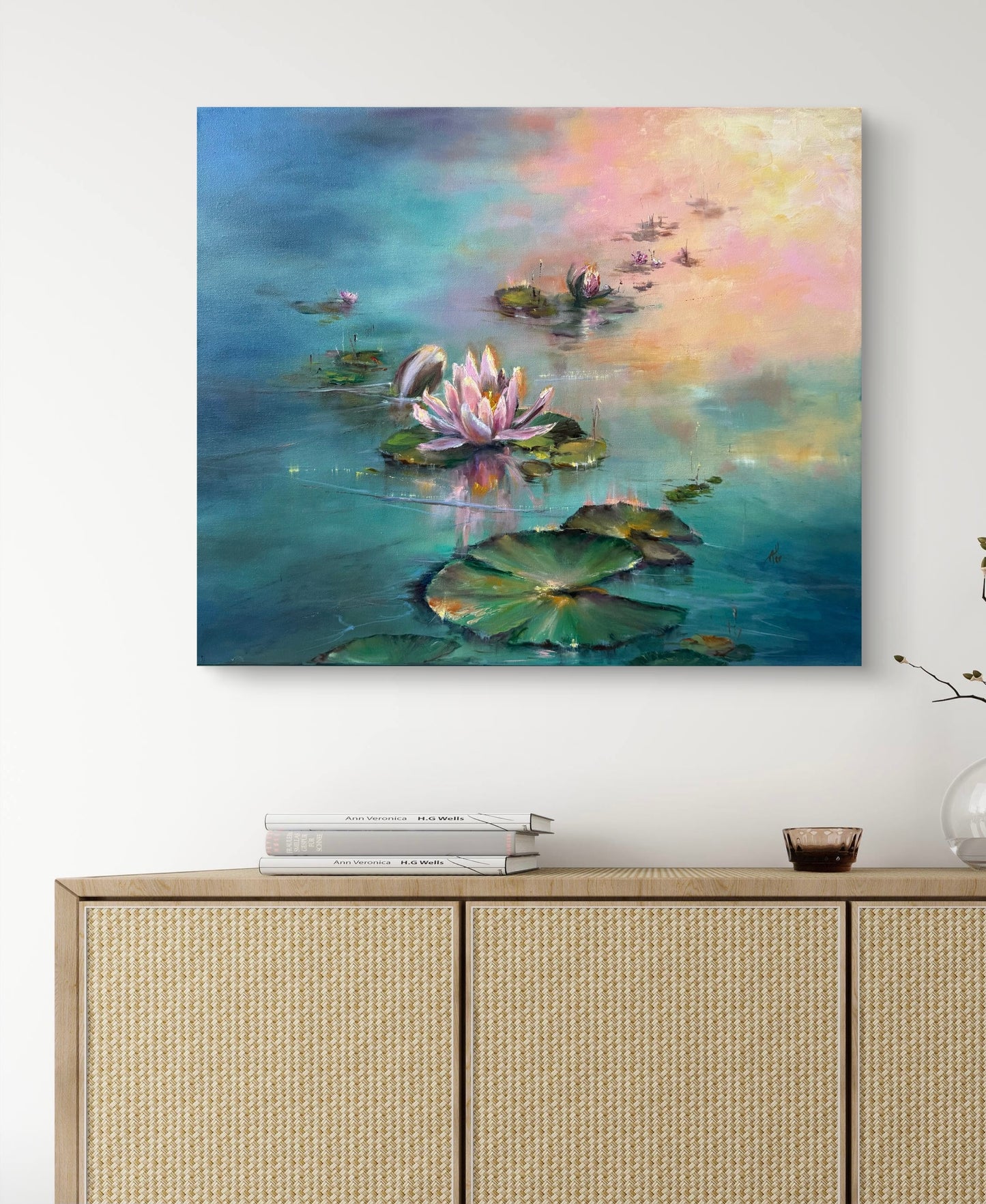 Lilies of Sunrise II, 51x61 cm, original oil on canvas landscape painting