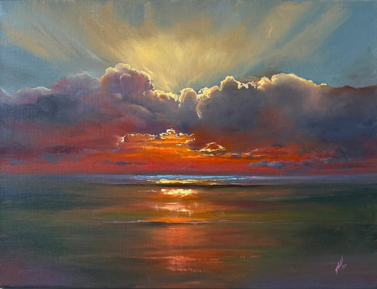 Chasing Light, 30x40 cm, original oil on linen seascape