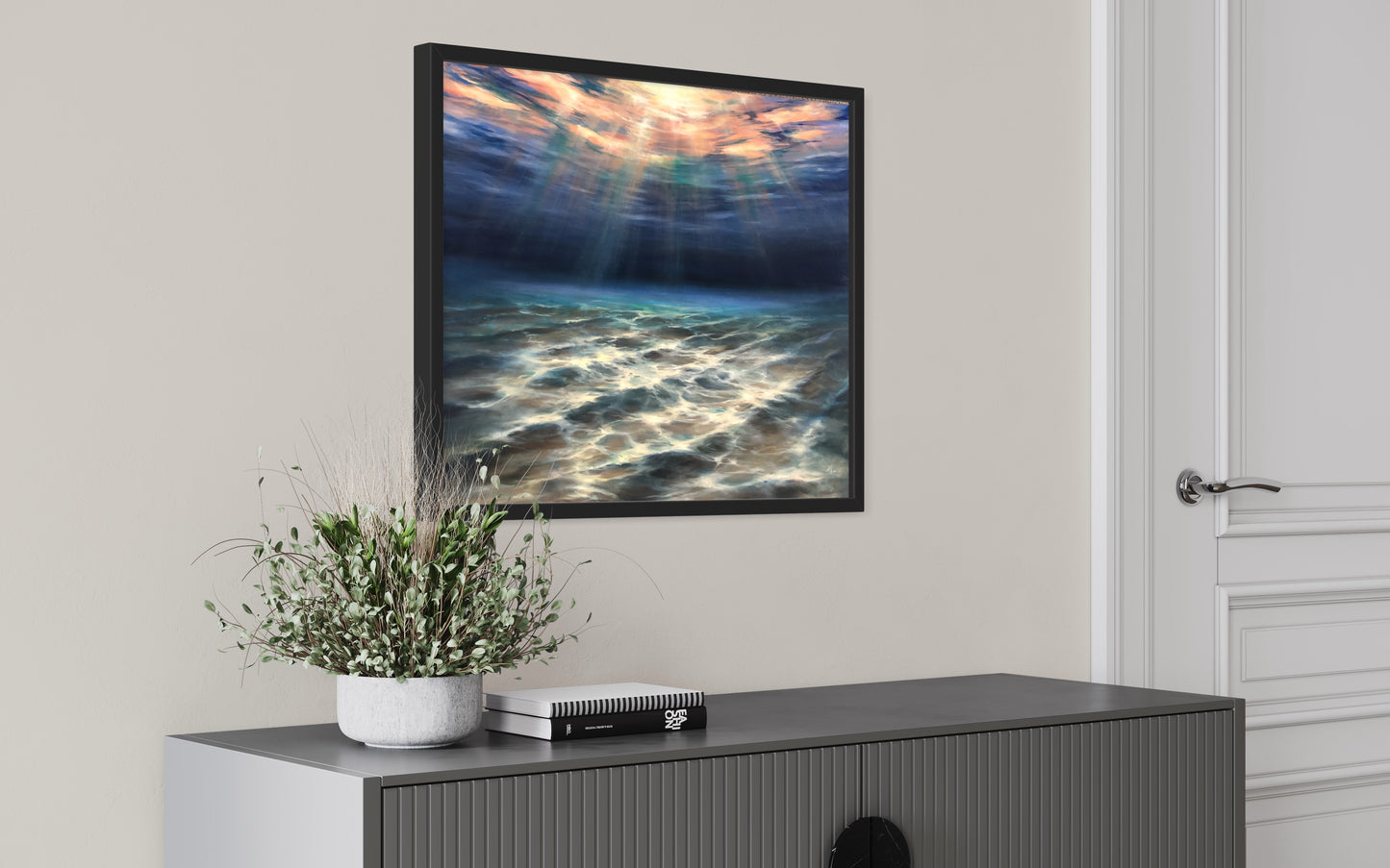 Underwater Lights, seascape original oil painting