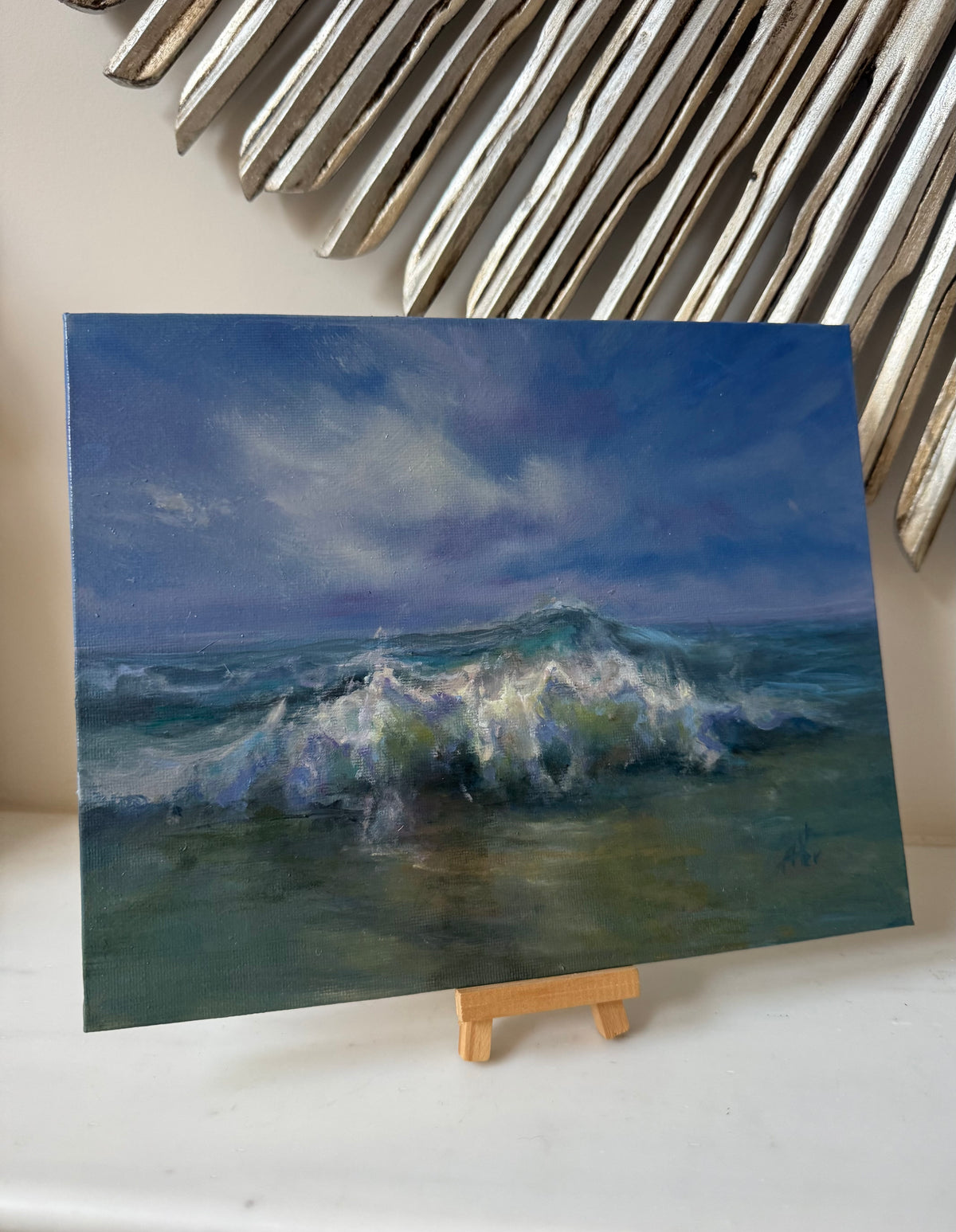 August storm. Summer memories series, 20x25.5 cm, original seascape oil painting