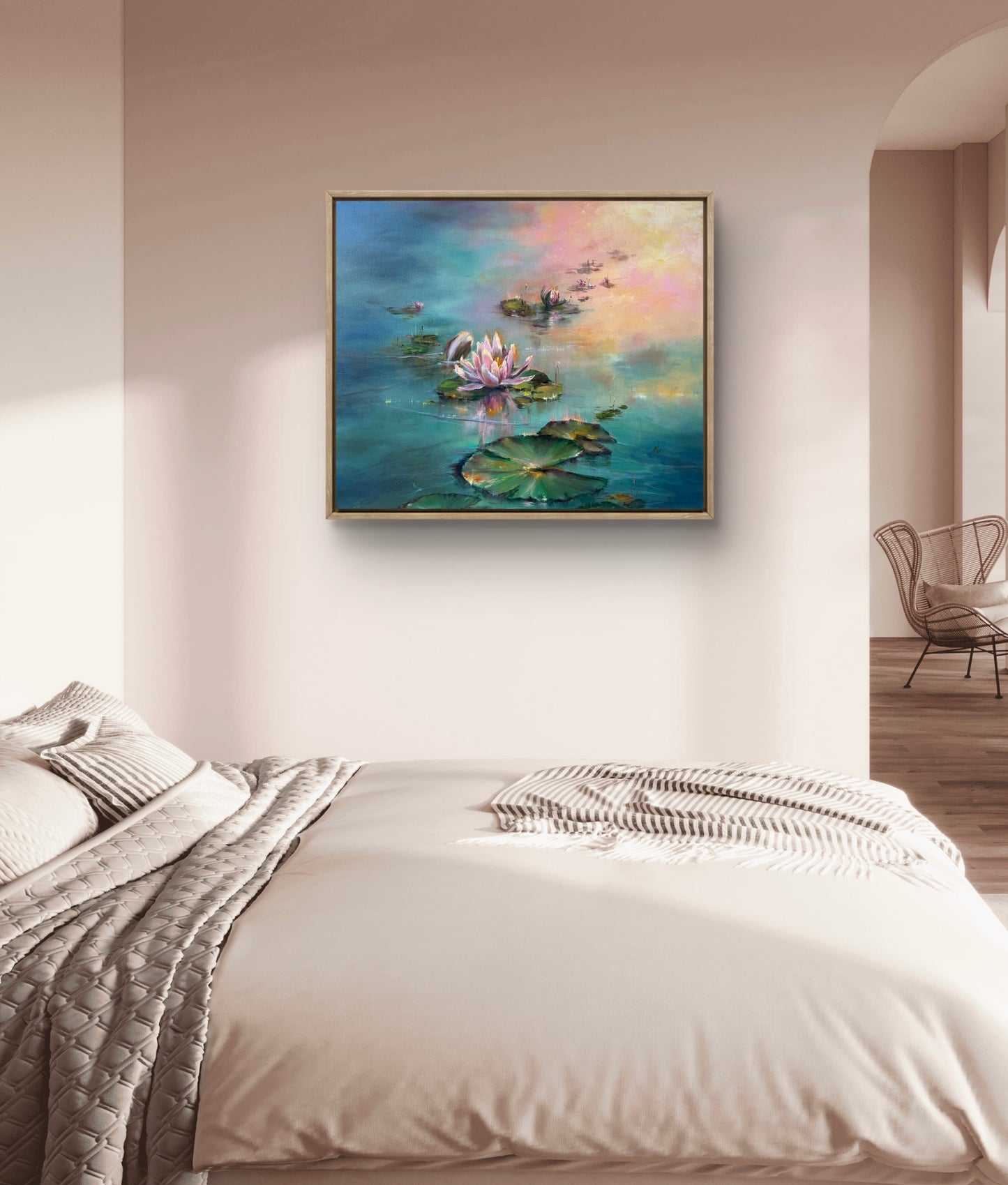 Lilies of Sunrise II, 51x61 cm, original oil on canvas landscape painting