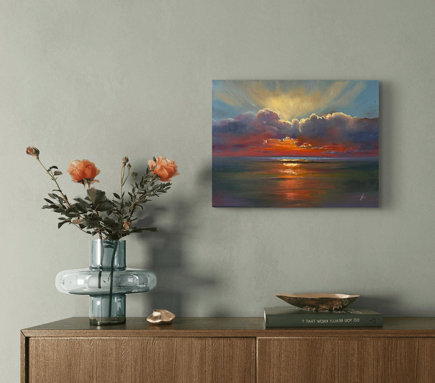 Chasing Light, 30x40 cm, original oil on linen seascape