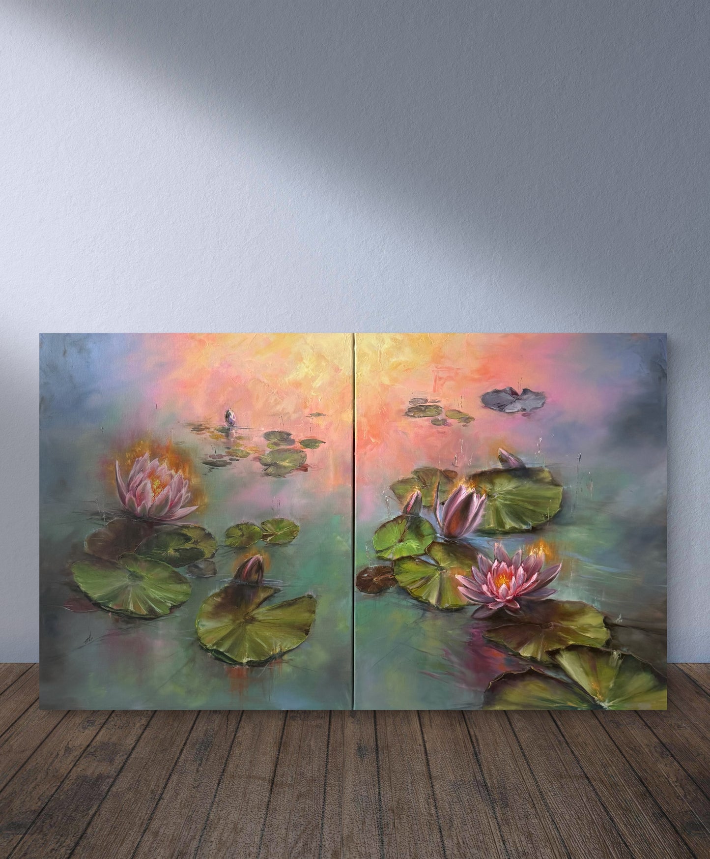 Lilies of Sunrise set of two - III & IV, 102x61 cm, original oil on canvas landscape painting