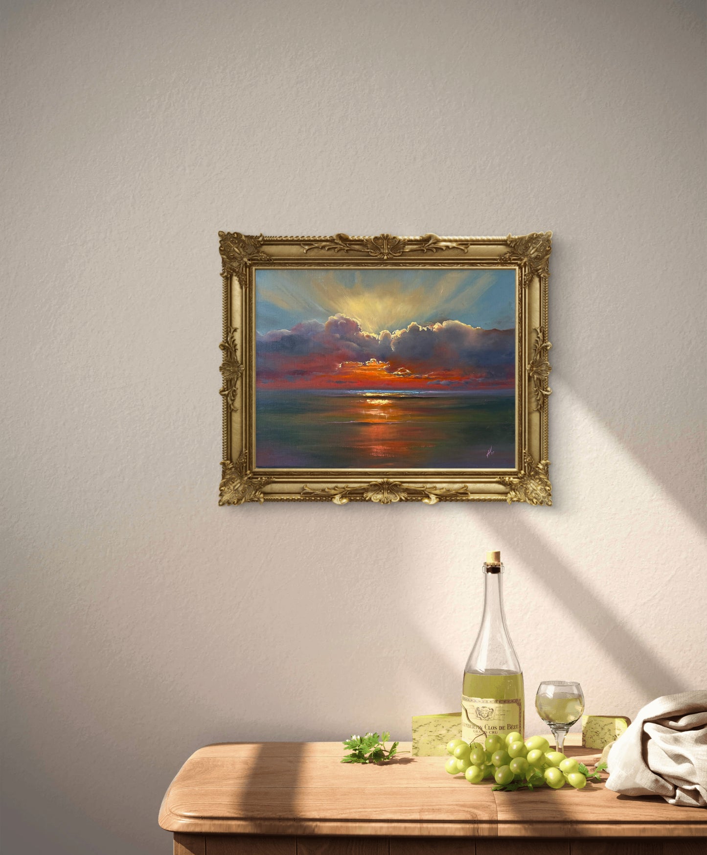 Chasing Light, 30x40 cm, original oil on linen seascape