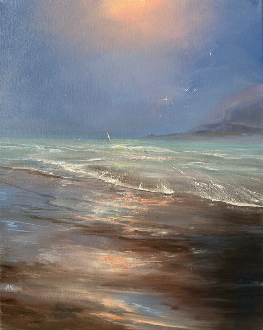 Anticipation of a storm , original oil painting, seascape