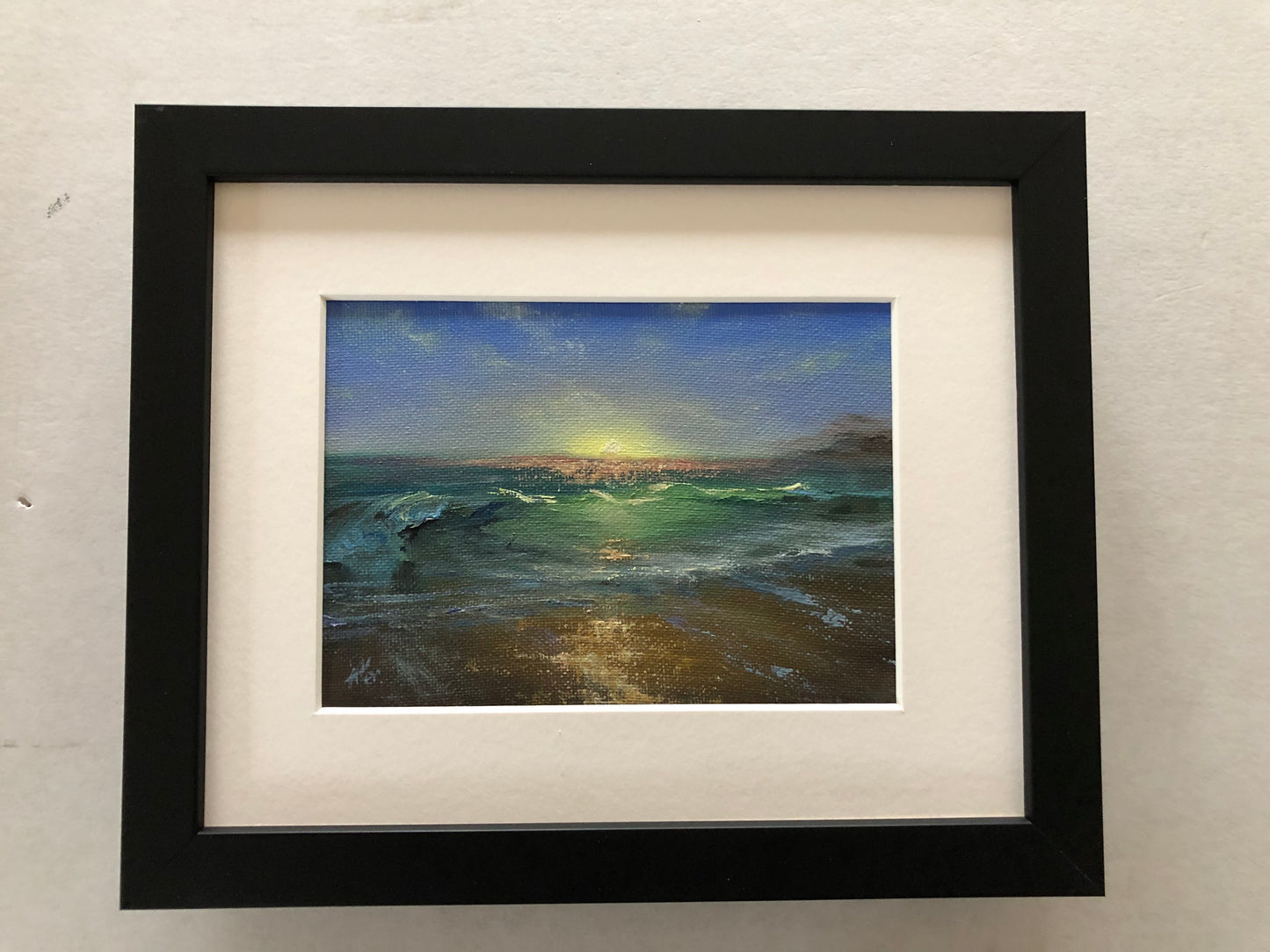 Watching Sunrise, original seascape oil painting