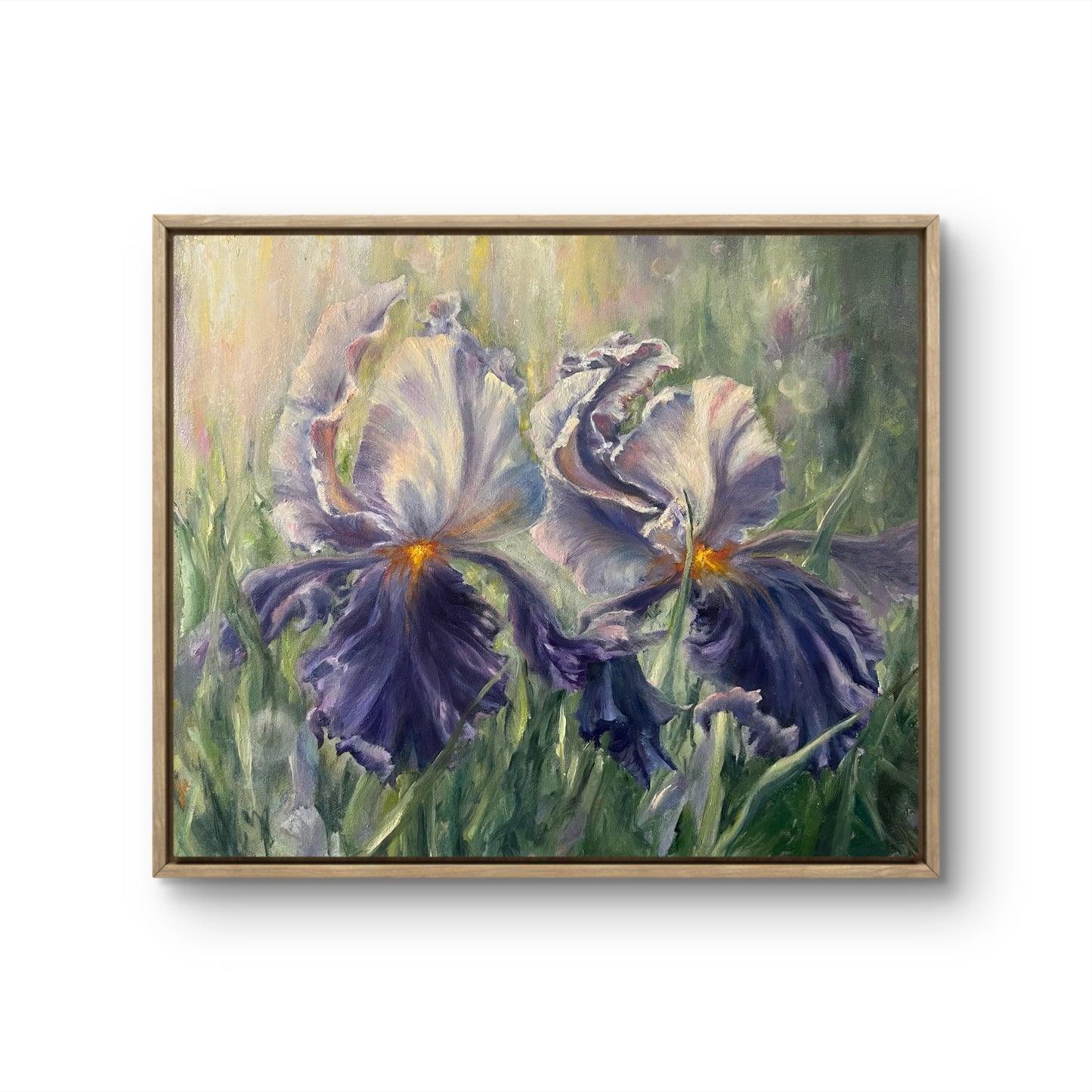 Morning Irises, 50x60 cm, original oil on canvas landscape painting