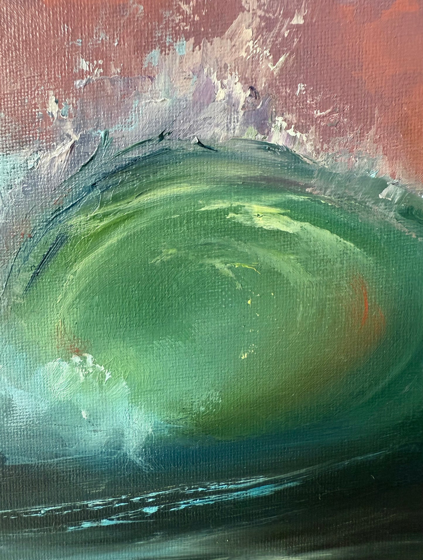 Tropical evening at strawberry hour, 22x35 cm, original seascape oil painting