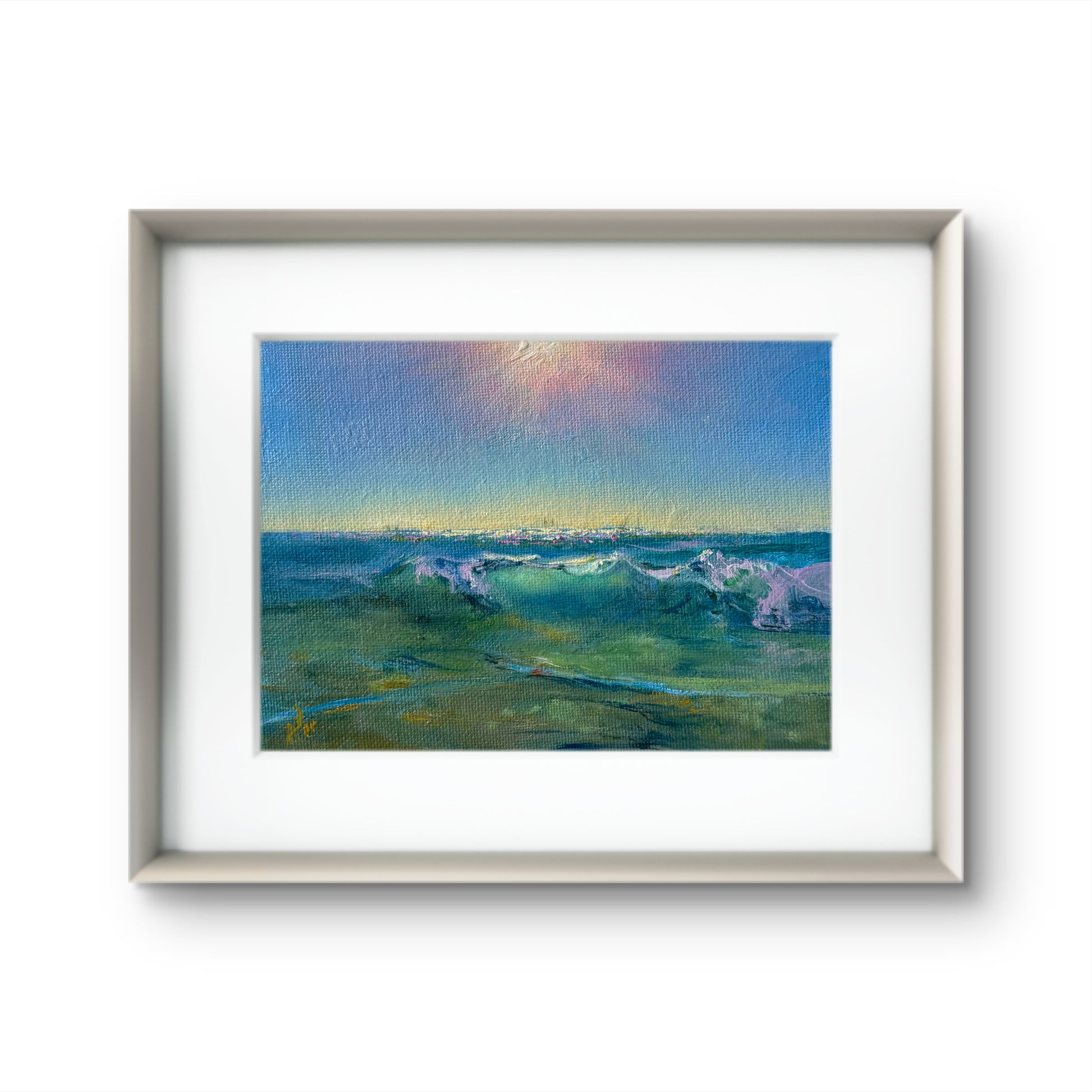 Sunny seascape, beach painting featuring blue. Perfect gift. 