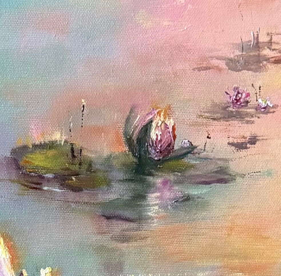 Lilies of Sunrise II, 51x61 cm, original oil on canvas landscape painting