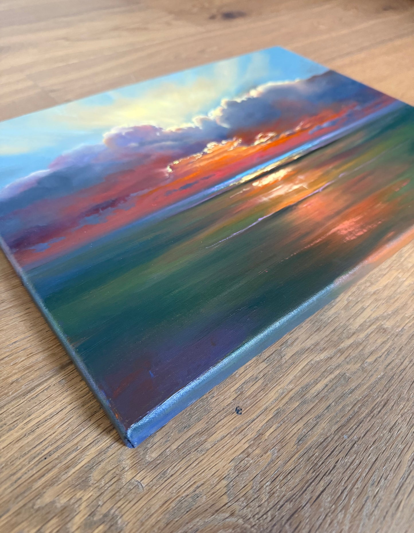 Chasing Light, 30x40 cm, original oil on linen seascape
