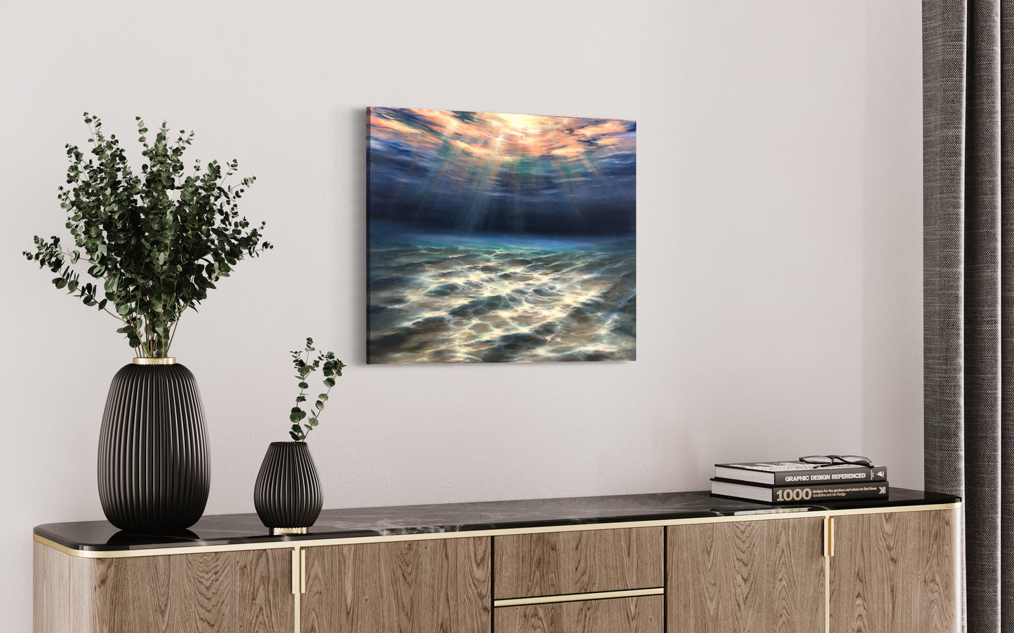 Underwater Lights, seascape original oil painting