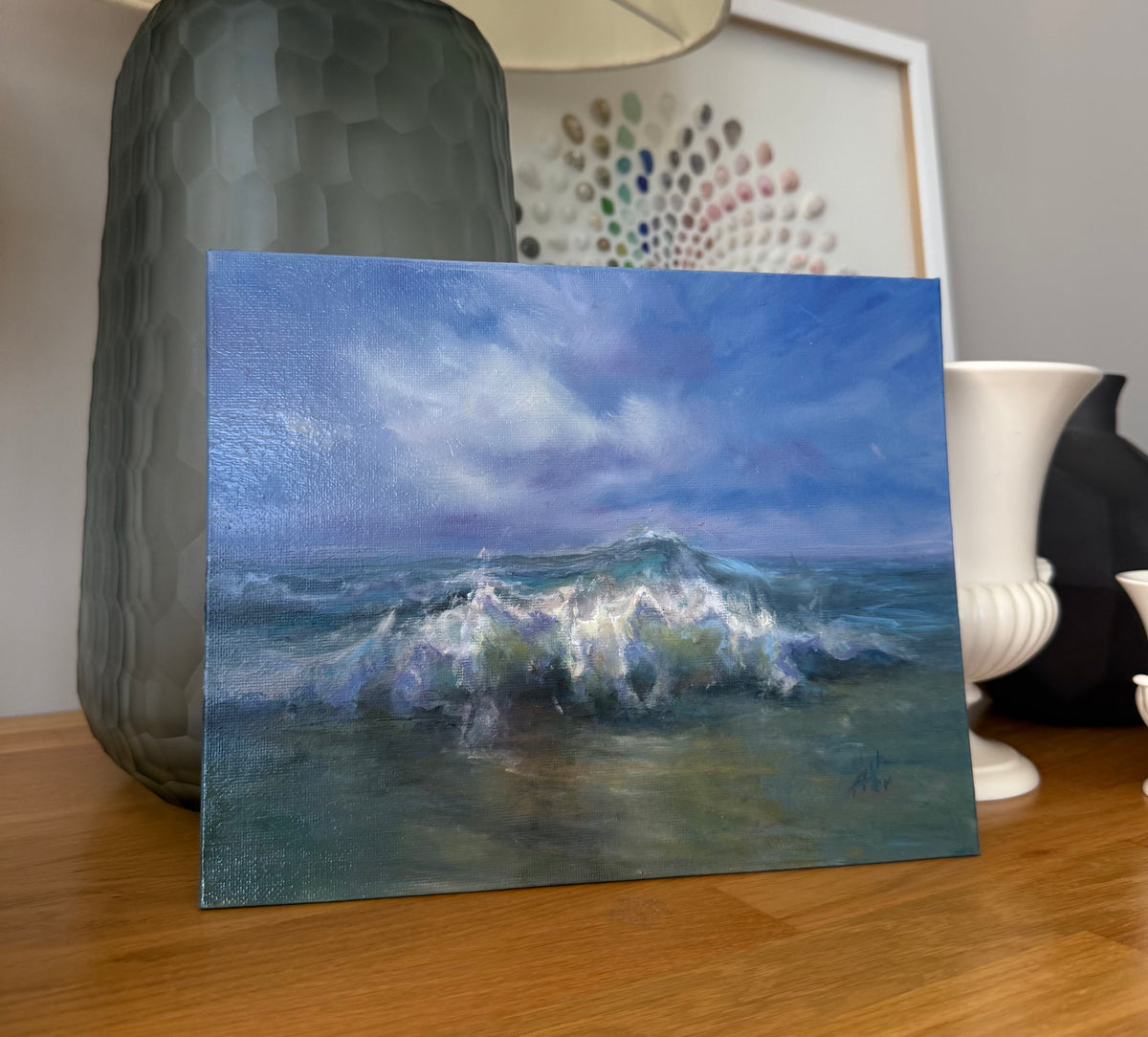 August storm. Summer memories series, 20x25.5 cm, original seascape oil painting