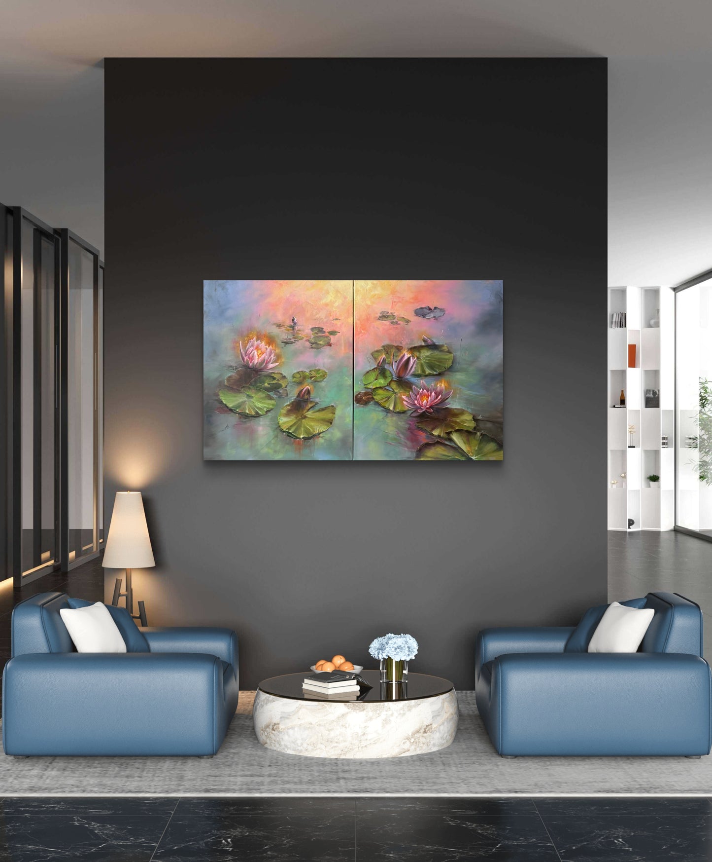Lilies of Sunrise set of two - III & IV, 102x61 cm, original oil on canvas landscape painting