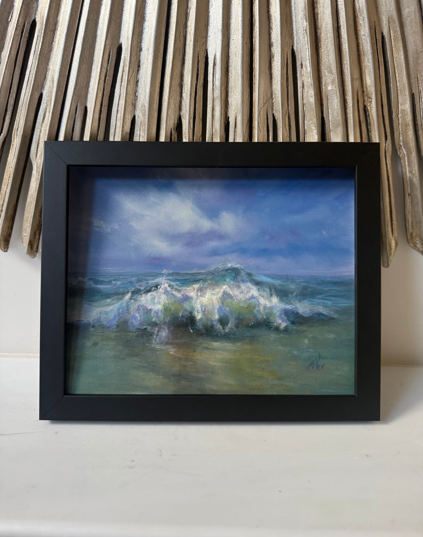 August storm. Summer memories series, 20x25.5 cm, original seascape oil painting