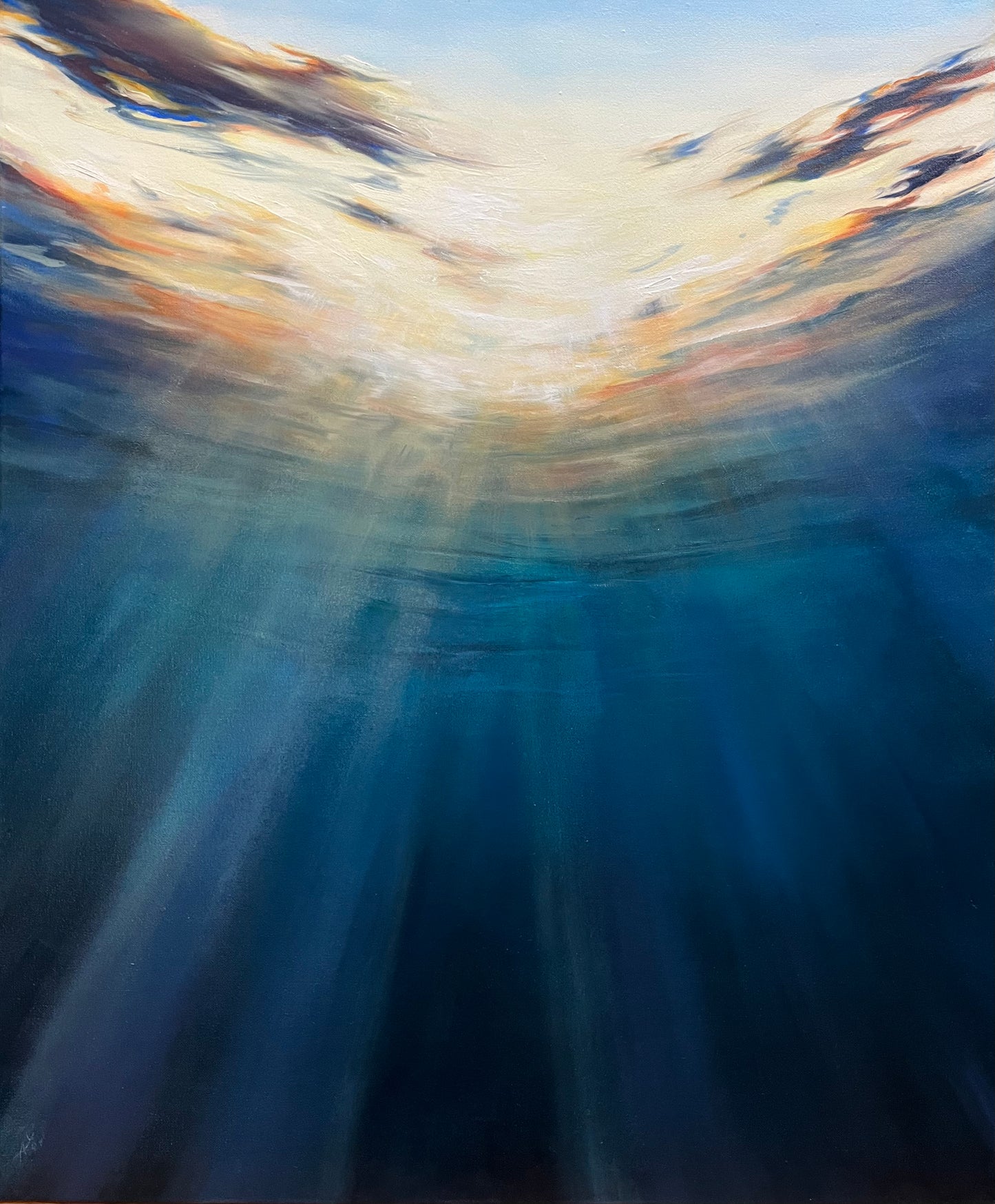 Underwater Sunset, seascape, original oil painting