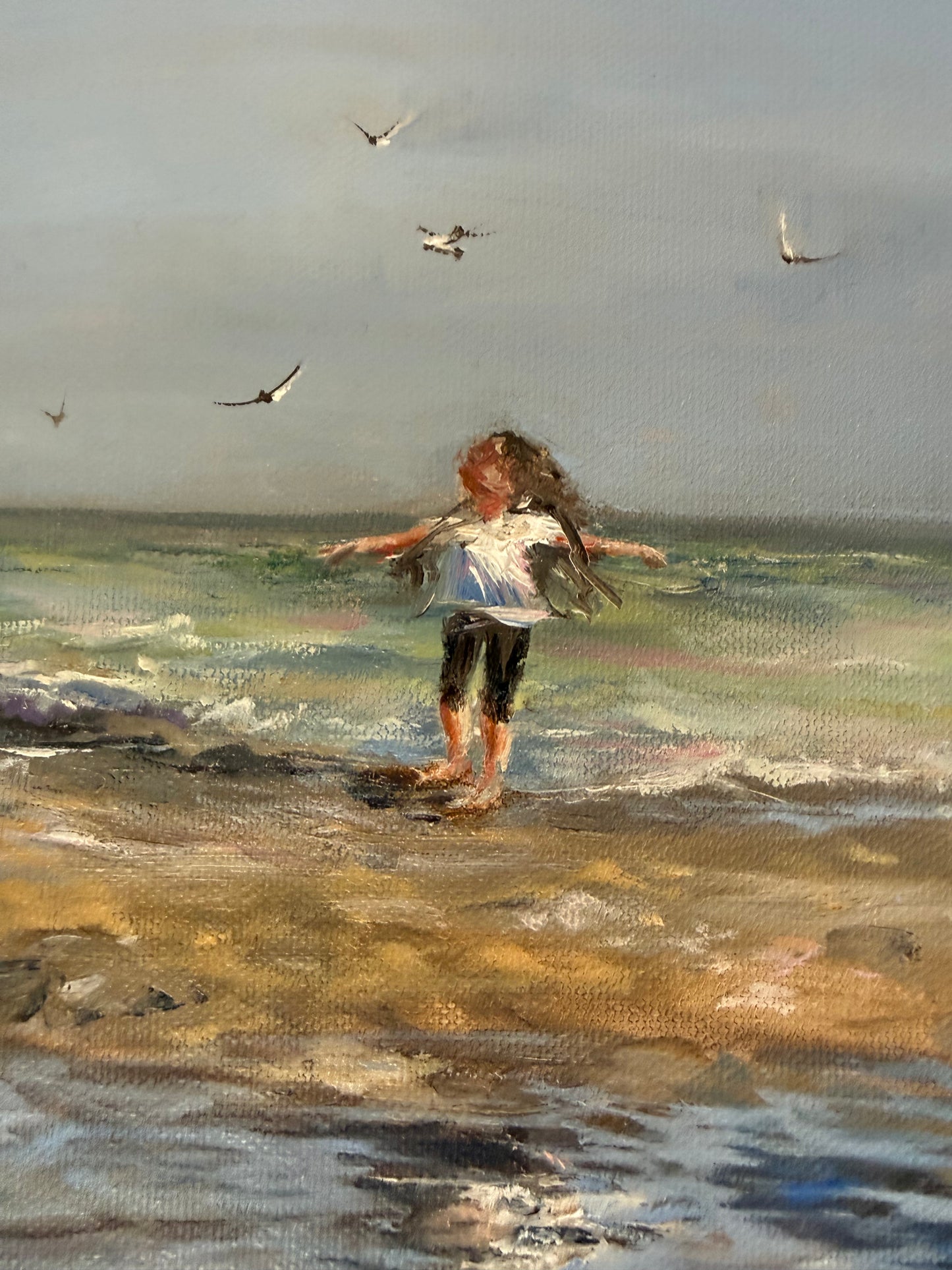 Dancing with Seagulls, 30x40cm, linen, original oil painting, seascape