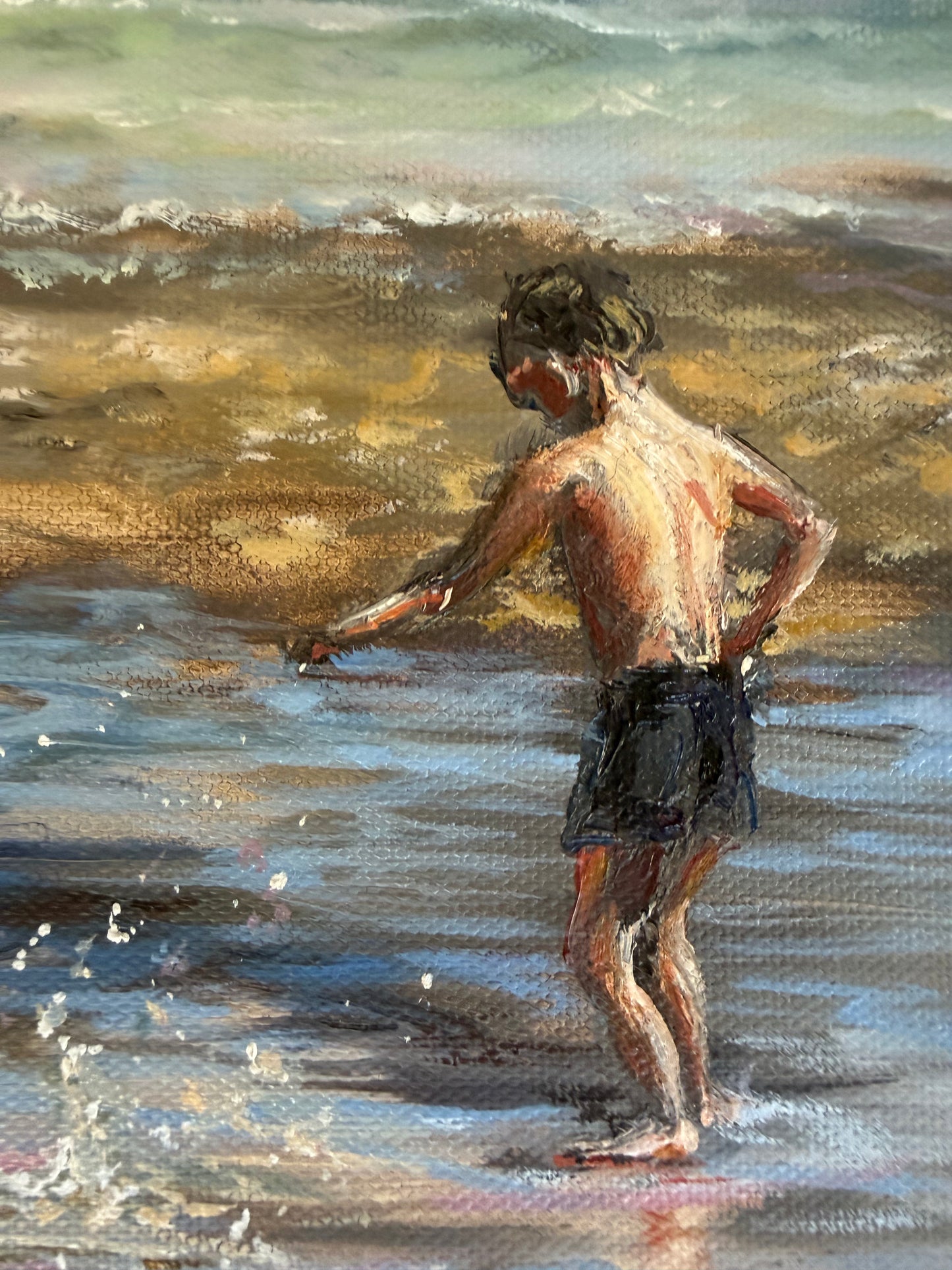 Dancing with Seagulls, 30x40cm, linen, original oil painting, seascape