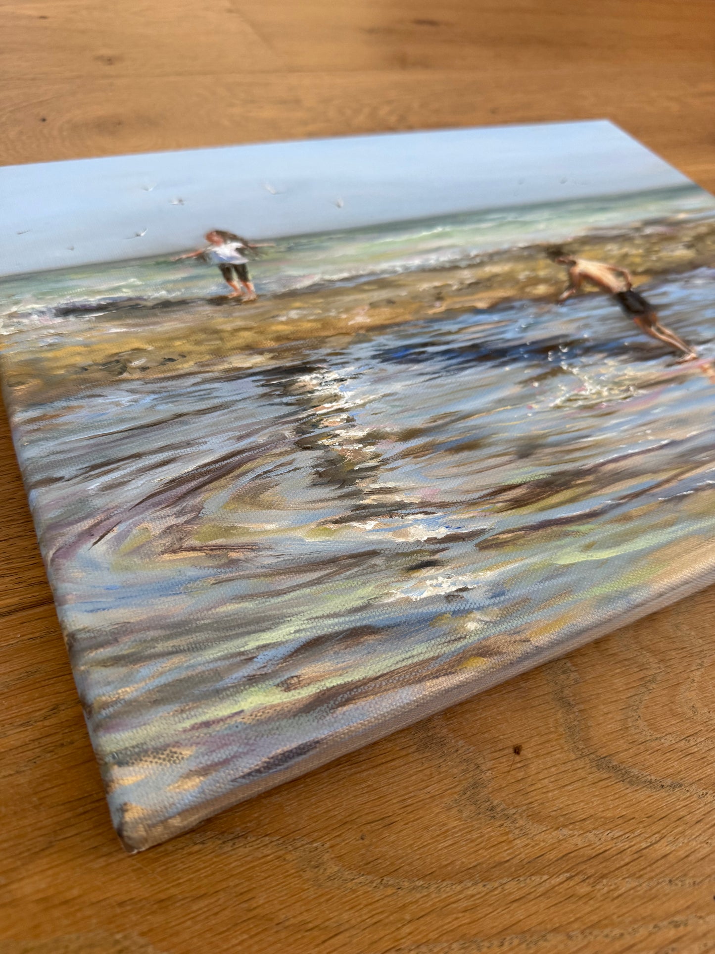 Dancing with Seagulls, 30x40cm, linen, original oil painting, seascape