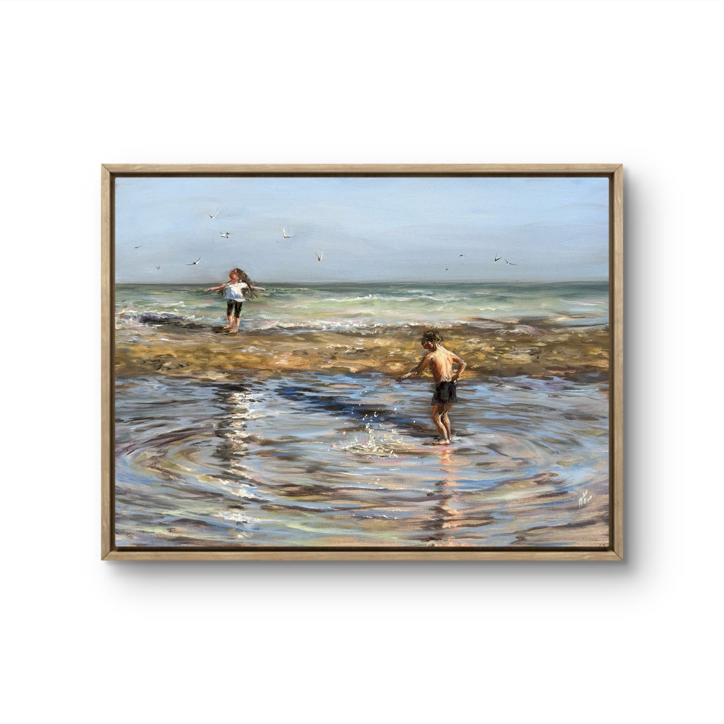Dancing with Seagulls, 30x40cm, linen, original oil painting, seascape