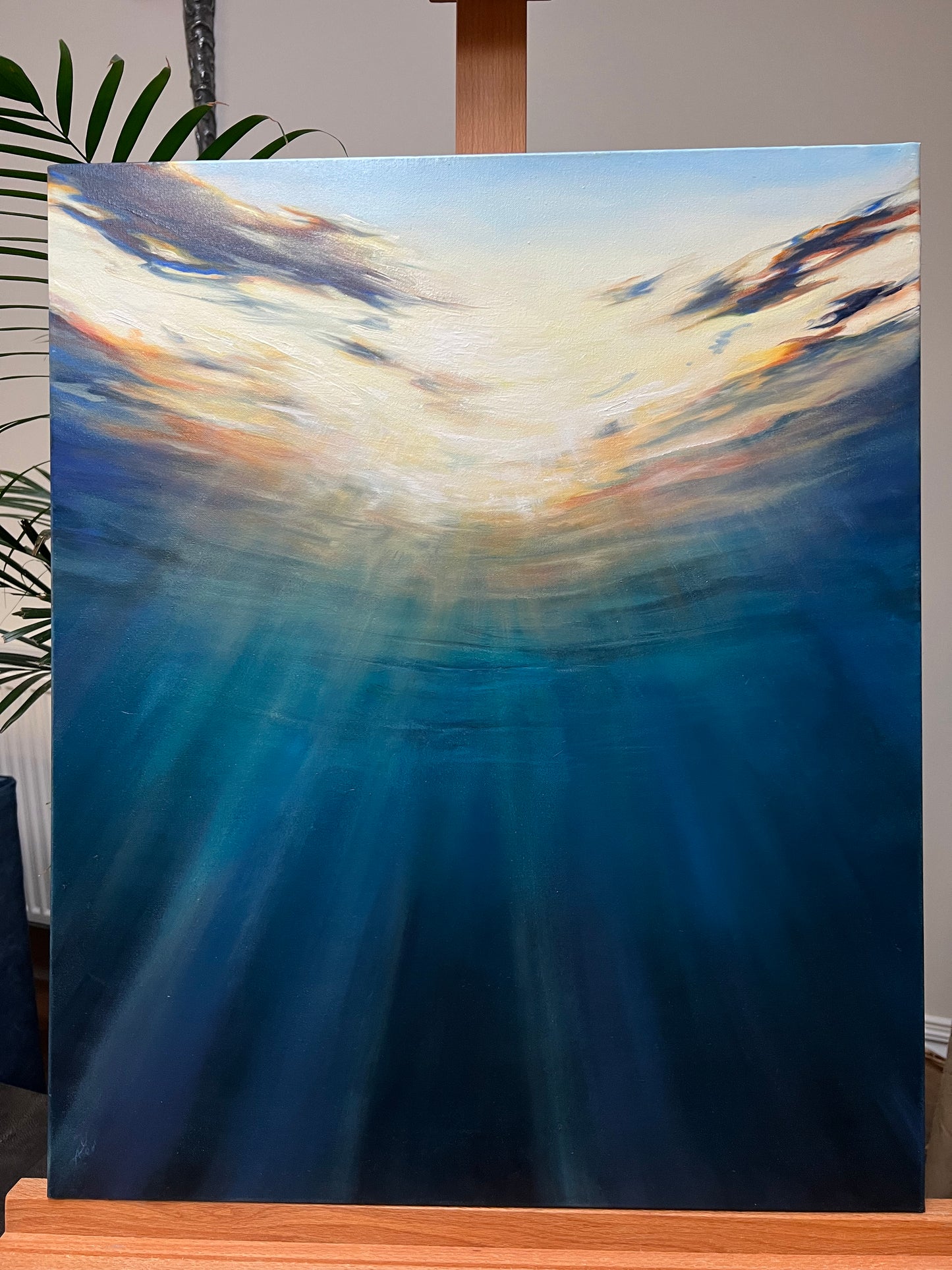 Underwater Sunset, seascape, original oil painting