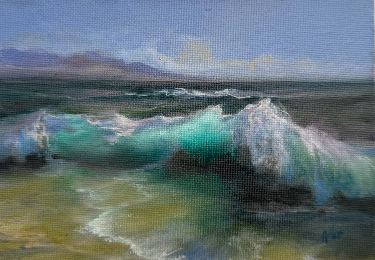 Last summer’s light. Summer memories series, 13x18 cm, original seascape oil painting (Copy)