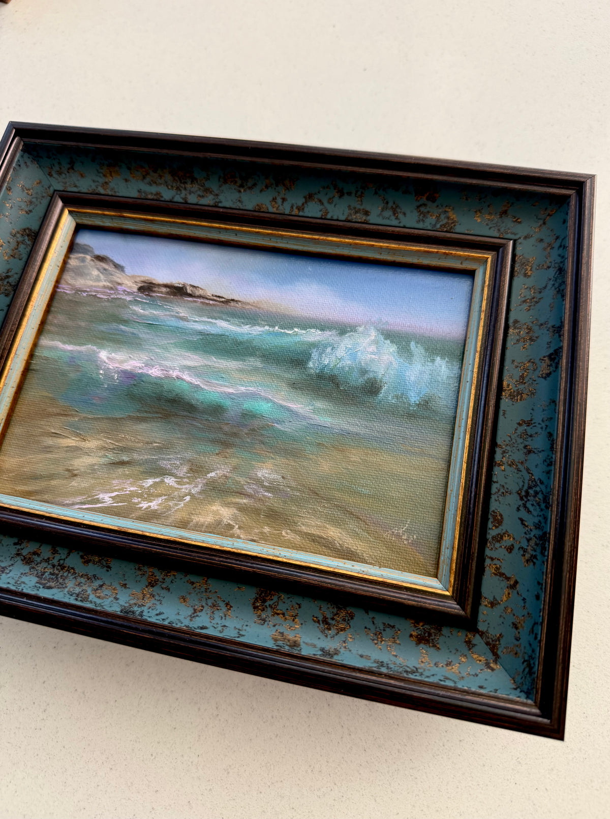 Summer Tides. Summer memories series, 13x18 cm, original seascape oil painting