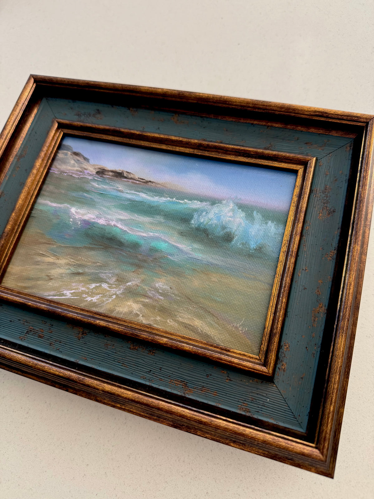 Summer Tides. Summer memories series, 13x18 cm, original seascape oil painting