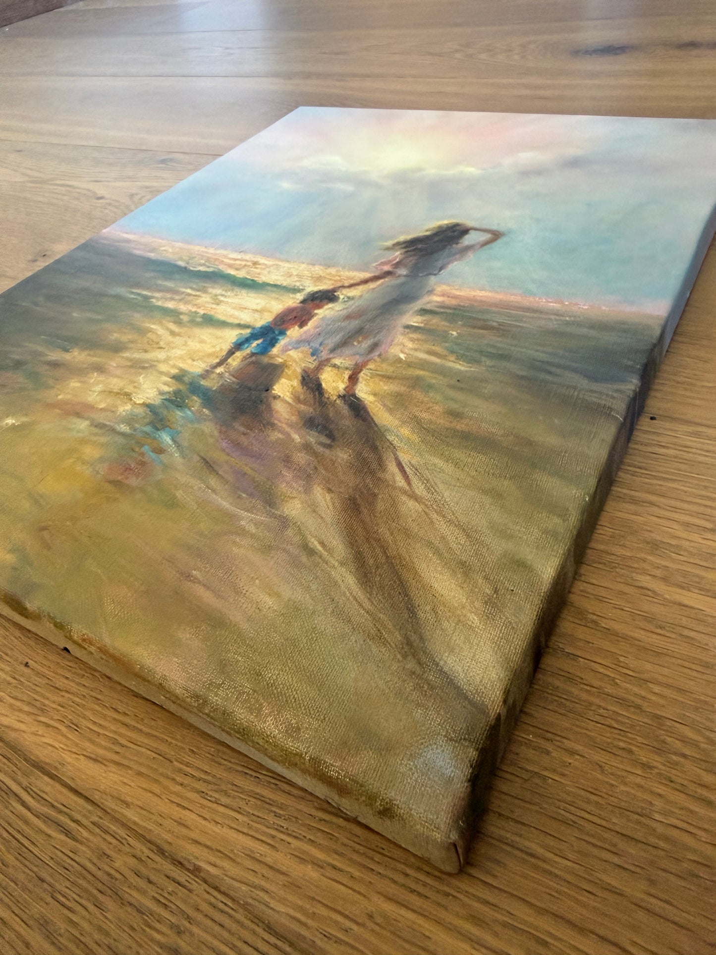 Those moments we all cherish. Summer by the beach.  Original oil painting, seascape