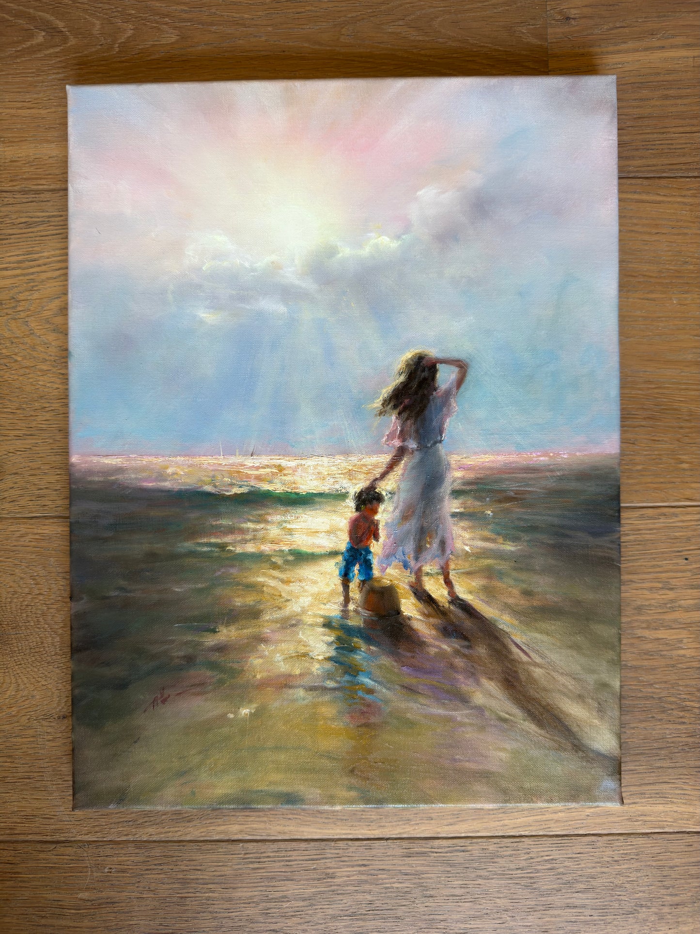 Those moments we all cherish. Summer by the beach.  Original oil painting, seascape