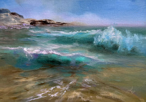 Summer Tides. Summer memories series, 13x18 cm, original seascape oil painting