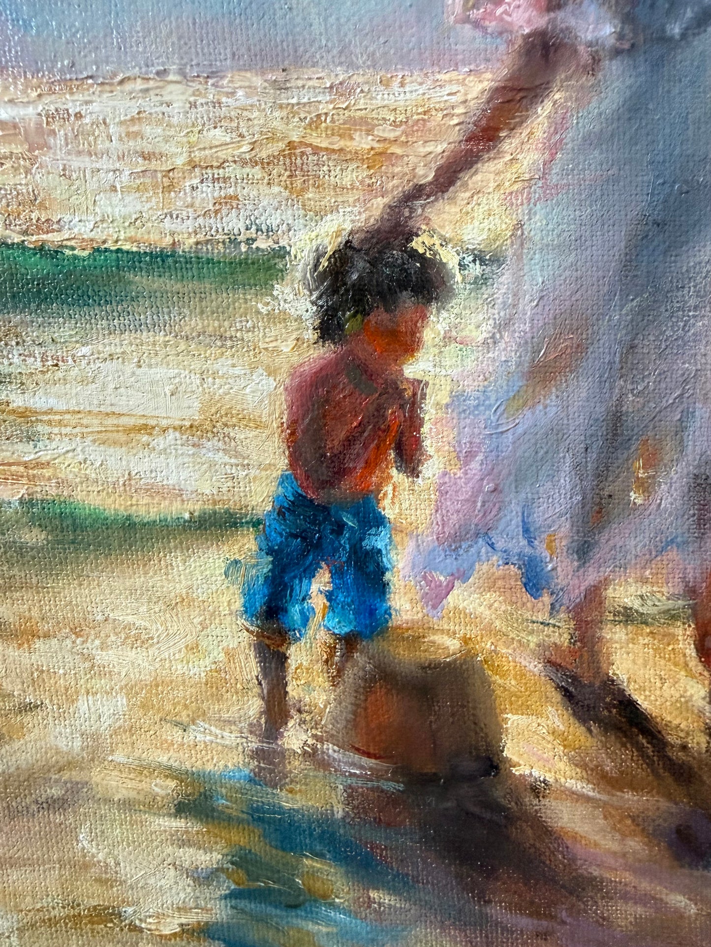 Those moments we all cherish. Summer by the beach.  Original oil painting, seascape