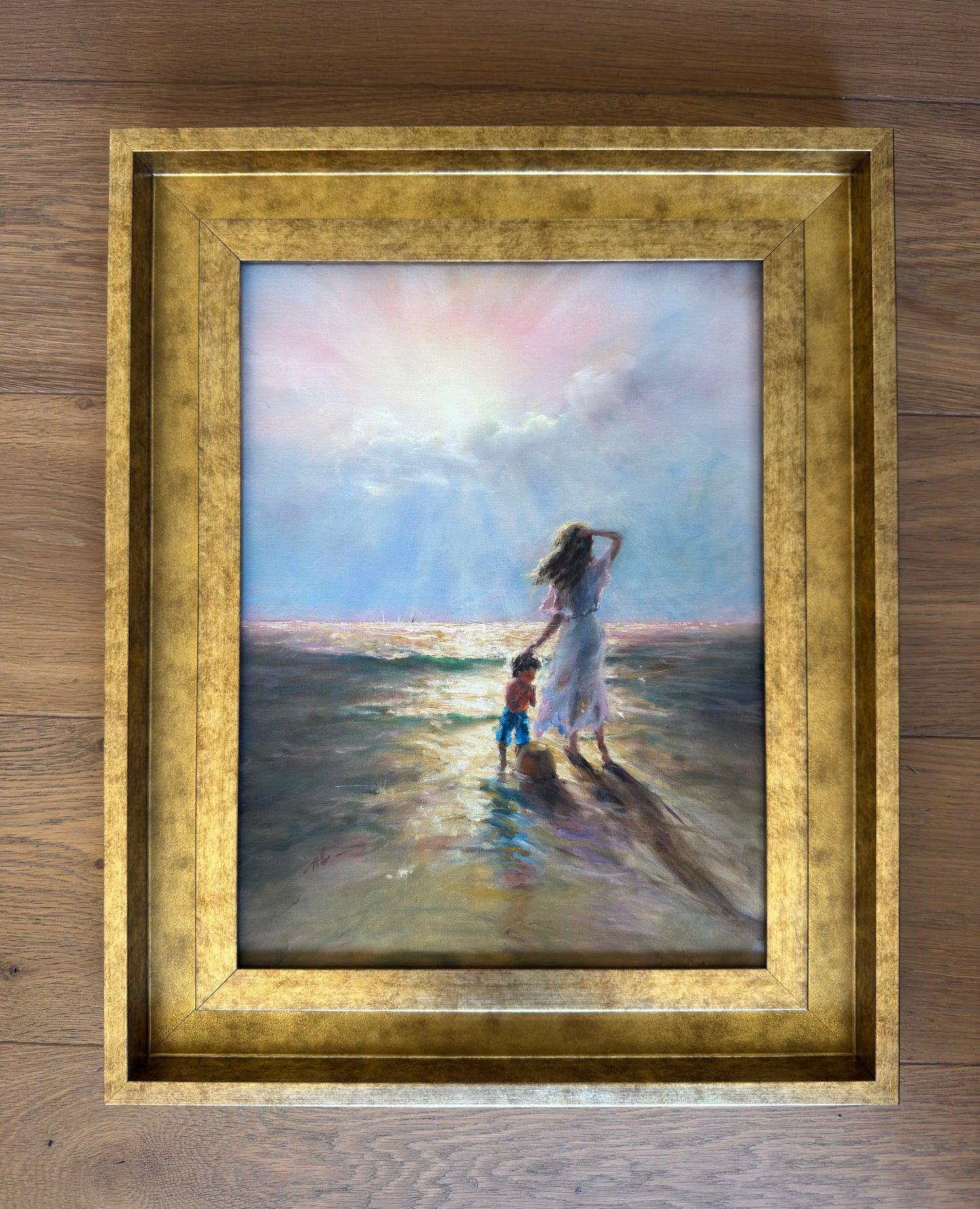 Those moments we all cherish. Summer by the beach.  Original oil painting, seascape