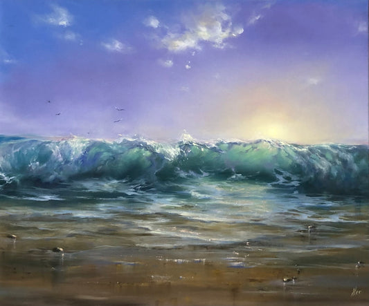 sunrise over sea oil painting