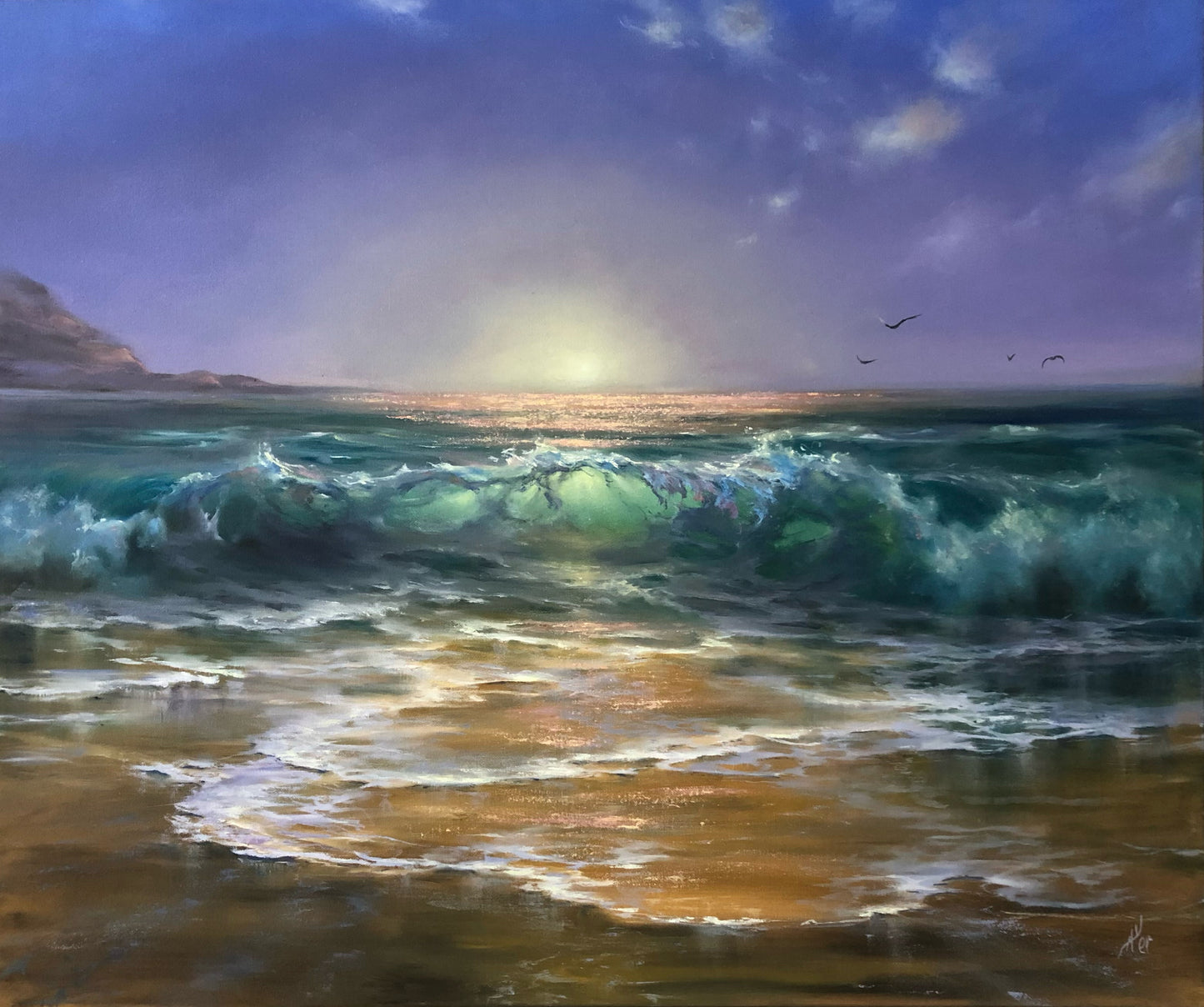 sunrise over sea oil painting